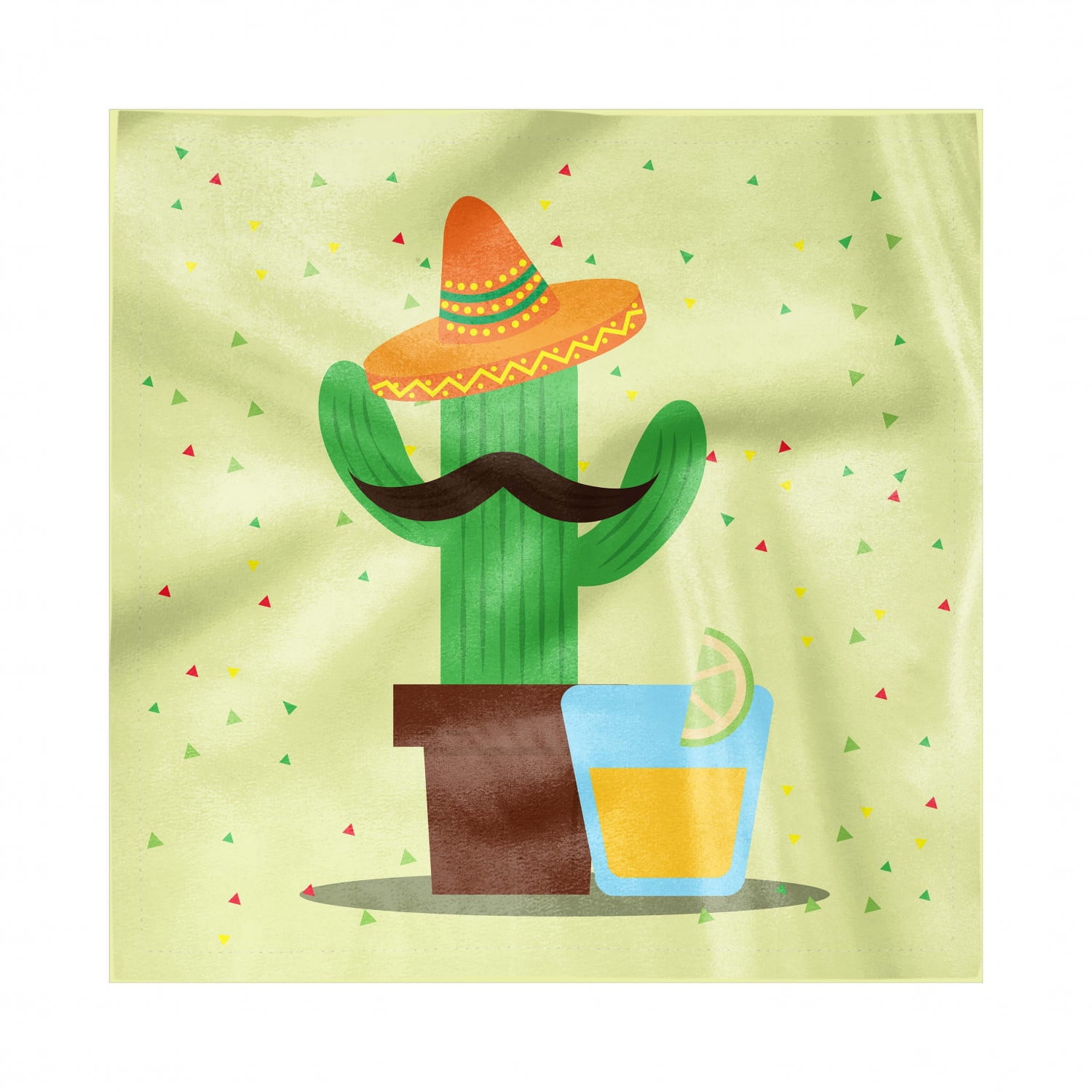 Hispanic Napkins Set of 4, Mexican Cartoon Image of Cactus with