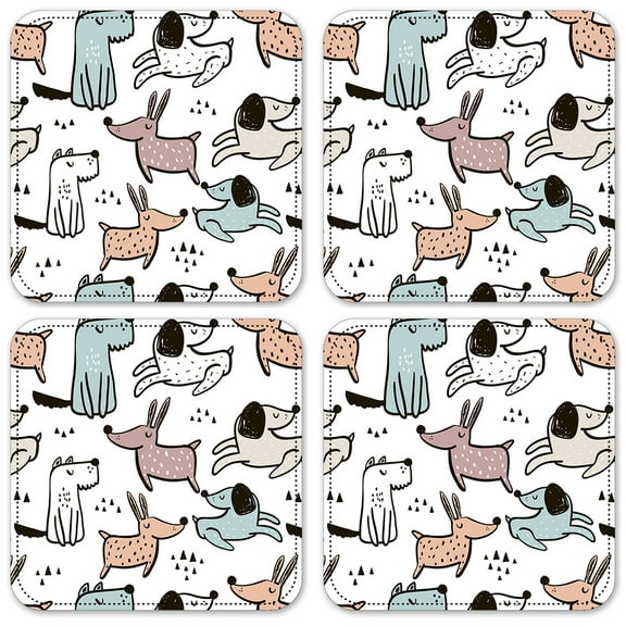 Vinyl Drink Coasters - Set of 4 - Blue, Orange & Pink Dog Toss