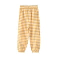 thumbnail image 2 of Dwellite Girls Pants Summer Casual Elastic High Waist Plaid Trousers with Pockets 1-10 Years Yellow 140, 2 of 3