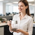 thumbnail image 3 of Ceramic Coffee Cup With Wooden Saucer Textured Surface With Circular Pattern Modern Minimalist Design For Home Office Use, 3 of 4