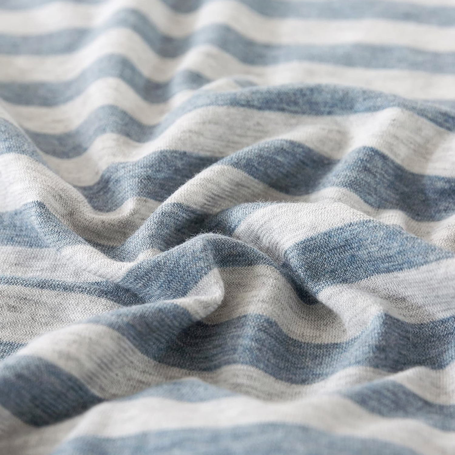 PURE ERA Jersey Knit Duvet Cover Set 100% T-Shirt Heather Cotton Super Soft Striped Design, with Zipper Closure, Blueish Grey Stripe, Queen