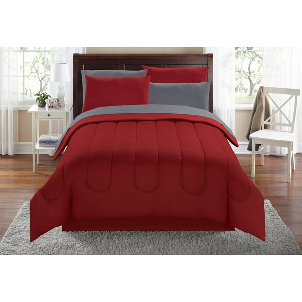 Mainstays Solid Bed In A Bag Coordinated Bedding Full Red
