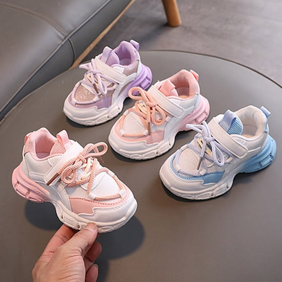 THDHVS Toddler Girl Sneakers,Shoes for Girls,Girls Light-Up Sneakers with Sparkle Details and Ventilated for All-Day Comfortable During Playtime and Casual Activities Blue 3-4 Years