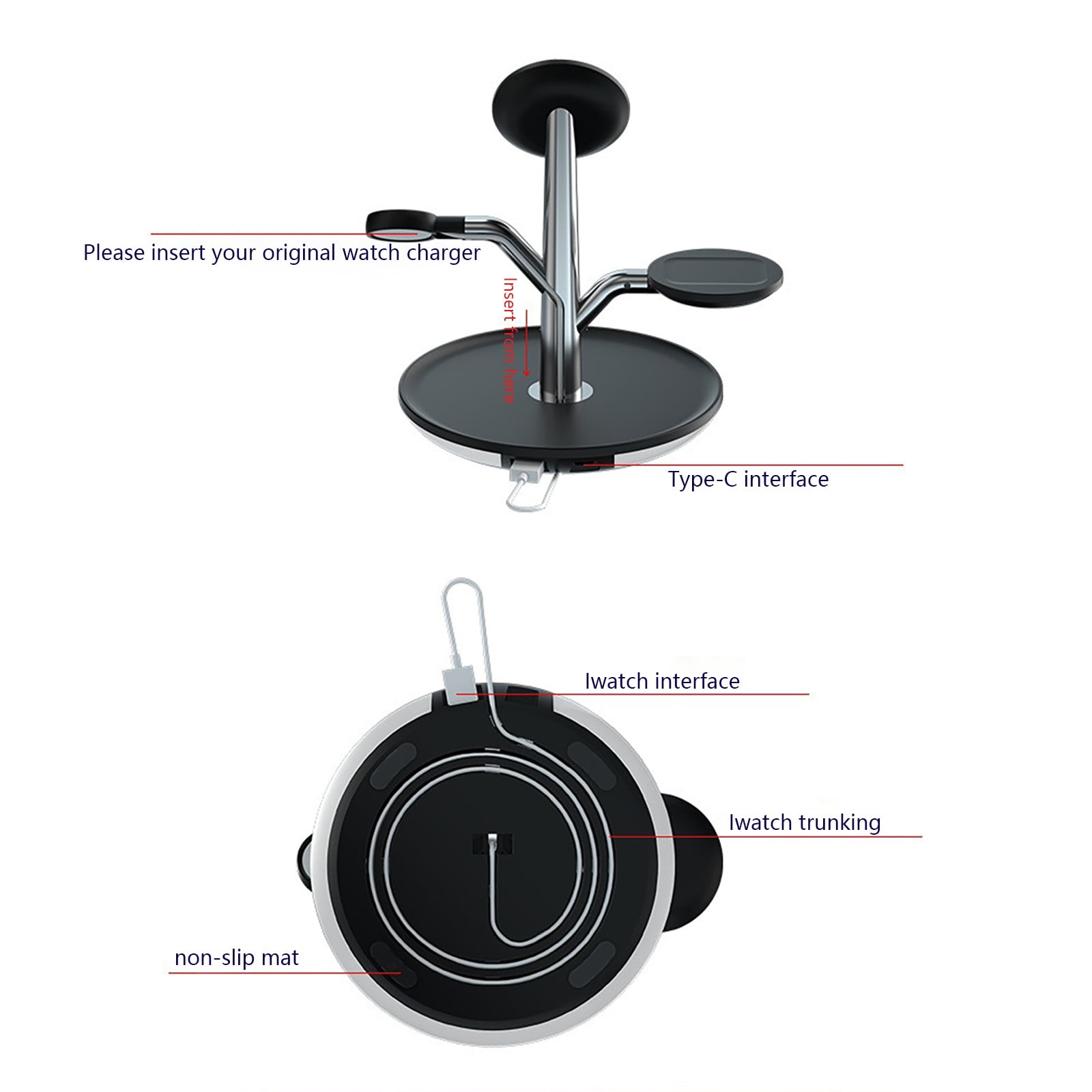 Oggfader Wireless Charger Stand Magnetic Bracket Wireless Charging Tray Suitable For Ios Phone Watch Headphones 3 in 1 Adjust Wireless Charger Black