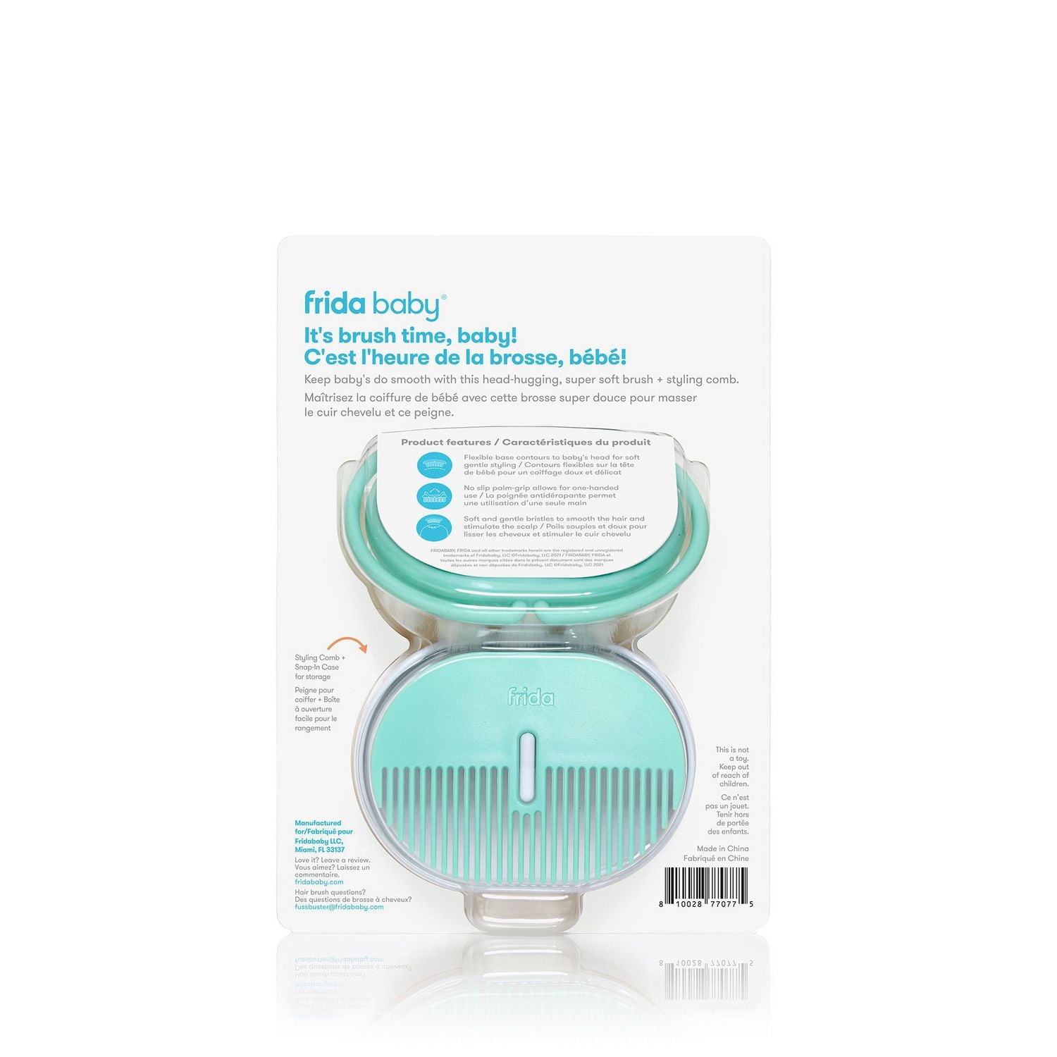 Frida Baby - Baby Head-Hugging Hairbrush + Styling Comb Set Gentle and Soft Bristles, Storage Case, Styling Comb, Super Soft Brush