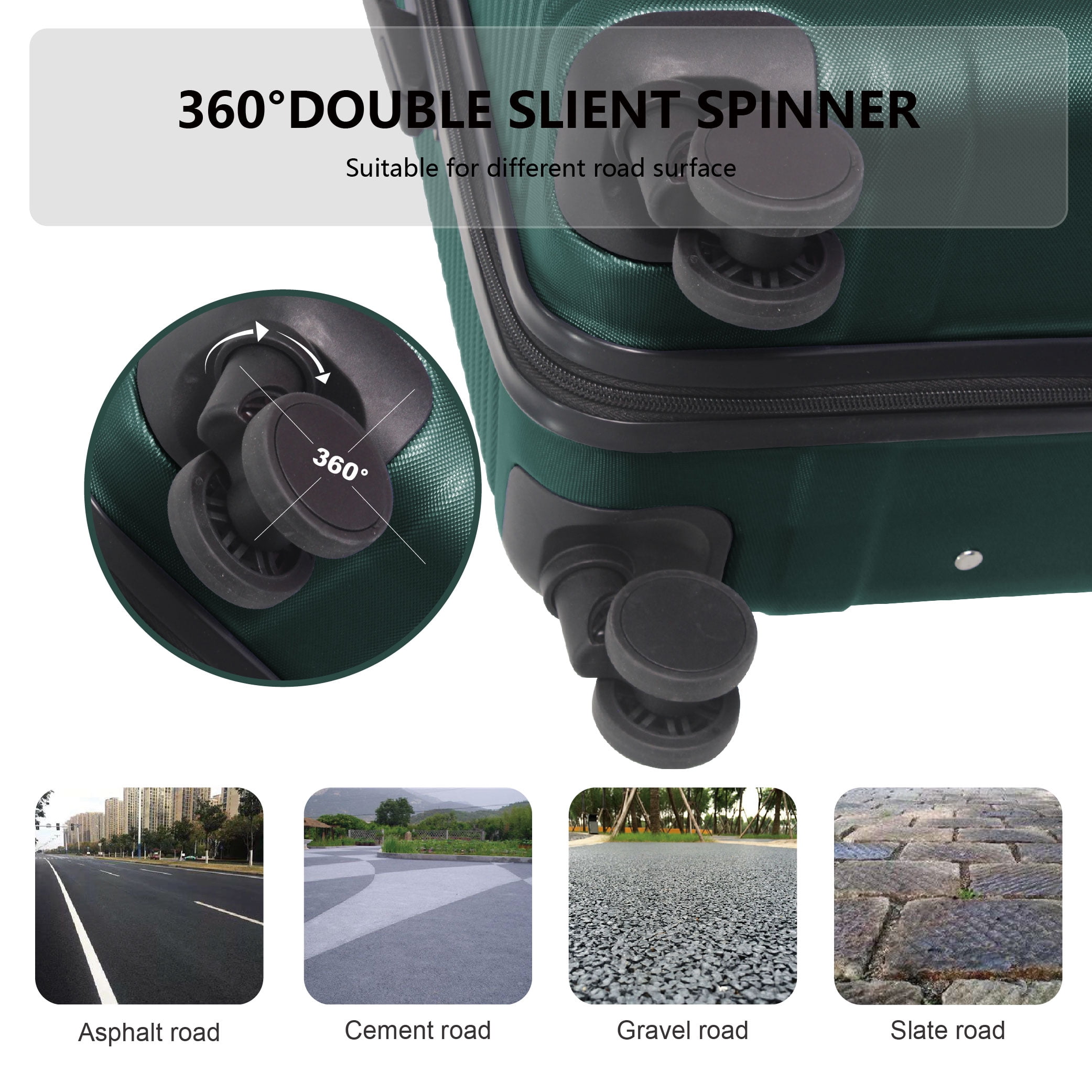 MAYEERTY 3-Piece ABS Luggage Set, Spinner Wheels, TSA Lock, Lightweight Suitcase, Dark Green