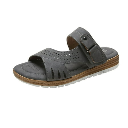 

Womens House Slippers House Shoes For Women Women s Shoes Low-heeled Casual Comfortable Sandals Beach Bohemian Retro Breathable Flat Slippers Gray
