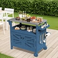 thumbnail image 5 of FUNDAZE HDPE Outdoor Grill Cart with Storage, Kitchen Island on Wheels, BBQ Prep Table with Stainless Steel Top, Movable Serving Counter for Garden, Poolside, Backyard, Navy Blue, 5 of 8