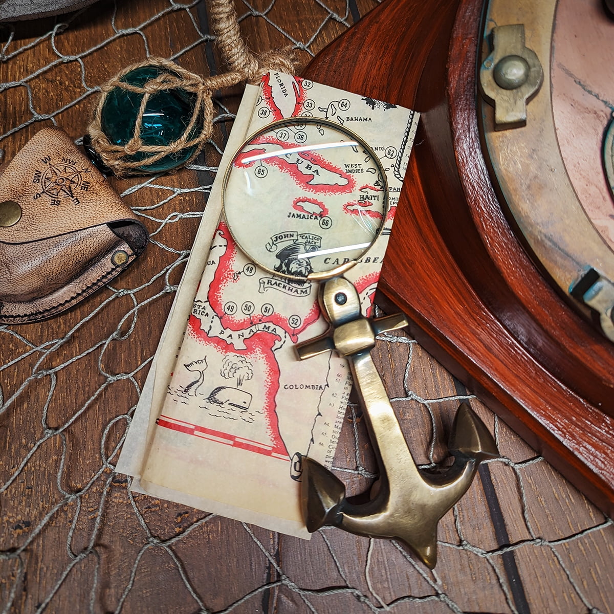 Ships Anchor Magnifying Glass Brass Hand Held Reading Lens Magnifier Nautical Office Desk Decor