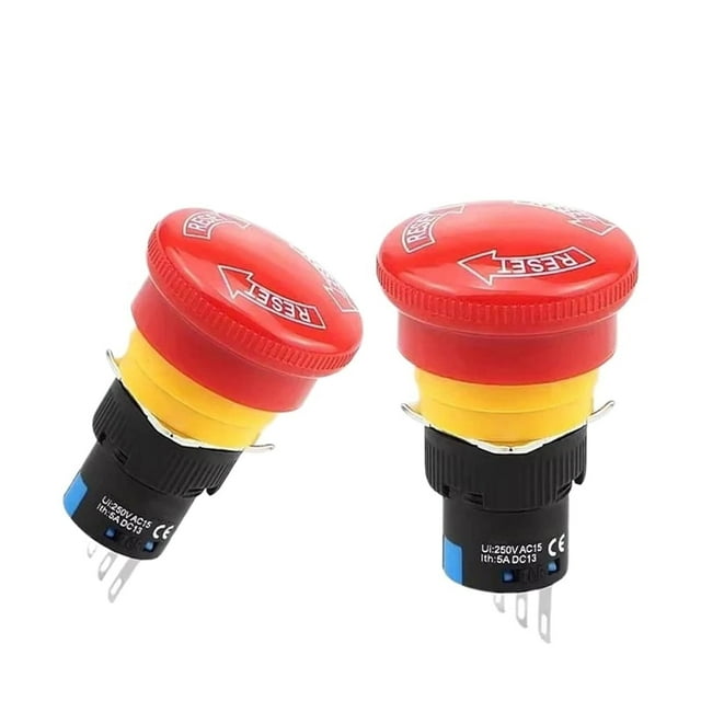 MPXBM 5/20PCS YJ-LA16-11ZS-A 16mm Mounting Holes Latching Emergency Stop Push Button Switch/Small Head Mushroom Stop e-Stop Switch