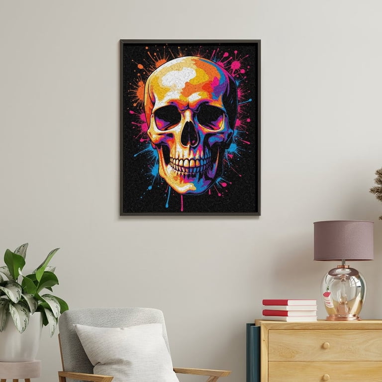 Paint by Numbers Kit for Adults, Neon Skull Art Splatter Design