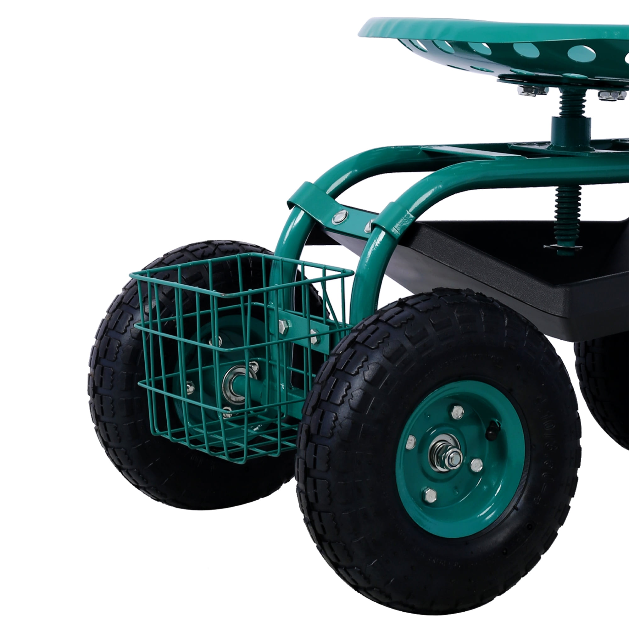Leumius Rolling Garden Cart with 360 Swivel Seat,Rolling Garden Scooter with Wheels & Tool Tray for Patio,Yard,Lawn,Green