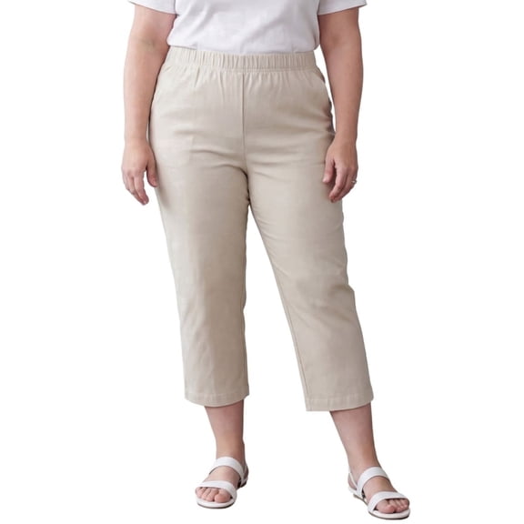 Turtle Bay New York Women's Elastic Waist Pull On Stretch Twill Capri with side pockets (Plus Sizes)