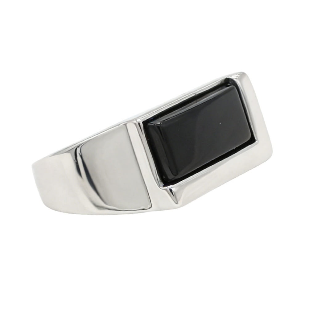 PAURO Men's Cushion Gemstone Signet Ring Personalized Minimalist Polish Comfort Fit Silver Plated Black Size 9