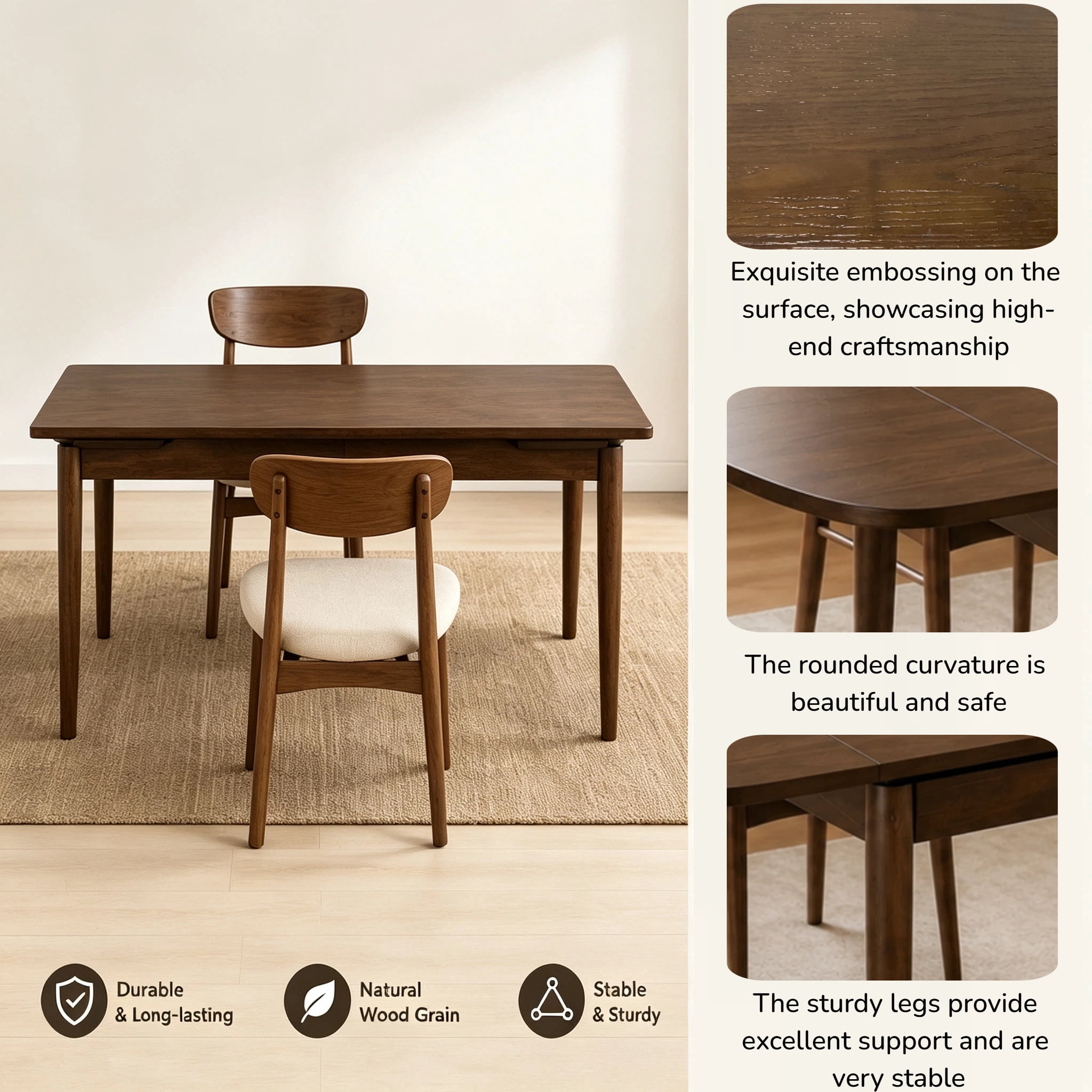 Solid Wood Extendable Dining Table Expandable Kitchen Table for 4-10 People 47.2"L-70.87"L Expandable Table for Dining Room, Kitchen, Living Room