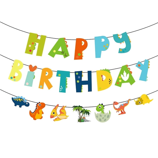 Banderín de feliz cumpleaños de dinosaurio, banderines para fiestas infantiles, banderines de cumpleaños con temática de dinosaurios