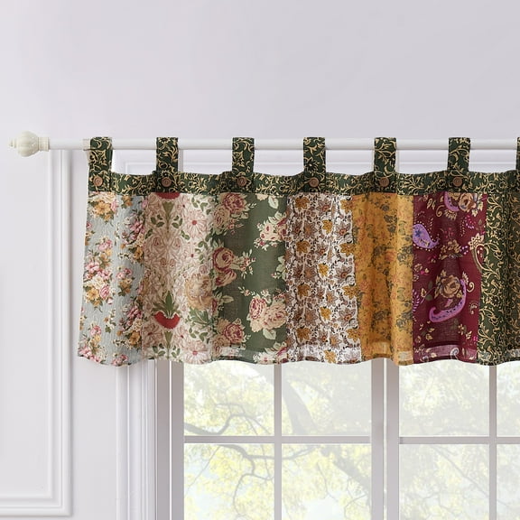 Greenland Home Fashions Antique Chic 100% Cotton Authentic Patchwork Tab Top Window Valance, 84" W x 21" L