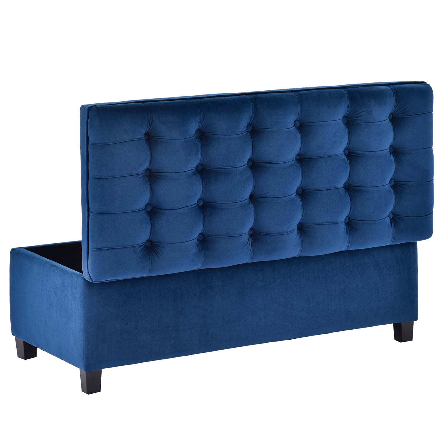 Kadyn Upholstered Flip Top Storage Bench, Storage Ottoman Bench with Button Tufted Top, Folding Chest Foot Rest Stool for Bedroom, Blue