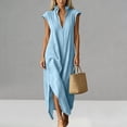 thumbnail image 2 of SAWOBUUN Womens Cotton Maxi Dress Sleeveless Deep V Neck Side Split Casual Summer Long Dress with Pockets, 2 of 8