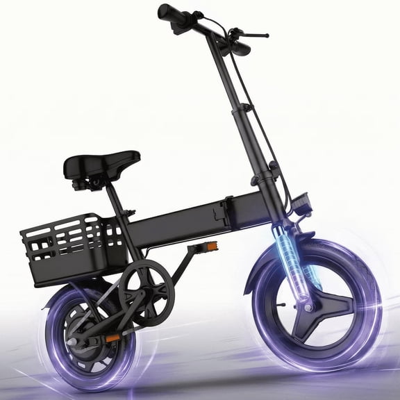 14 inch Foldable Electric Bicycle, 500W Adult Commuter Electric Bike with Basket, Max Speed 19.9 mph, 36V 12AH Battery for Commuting