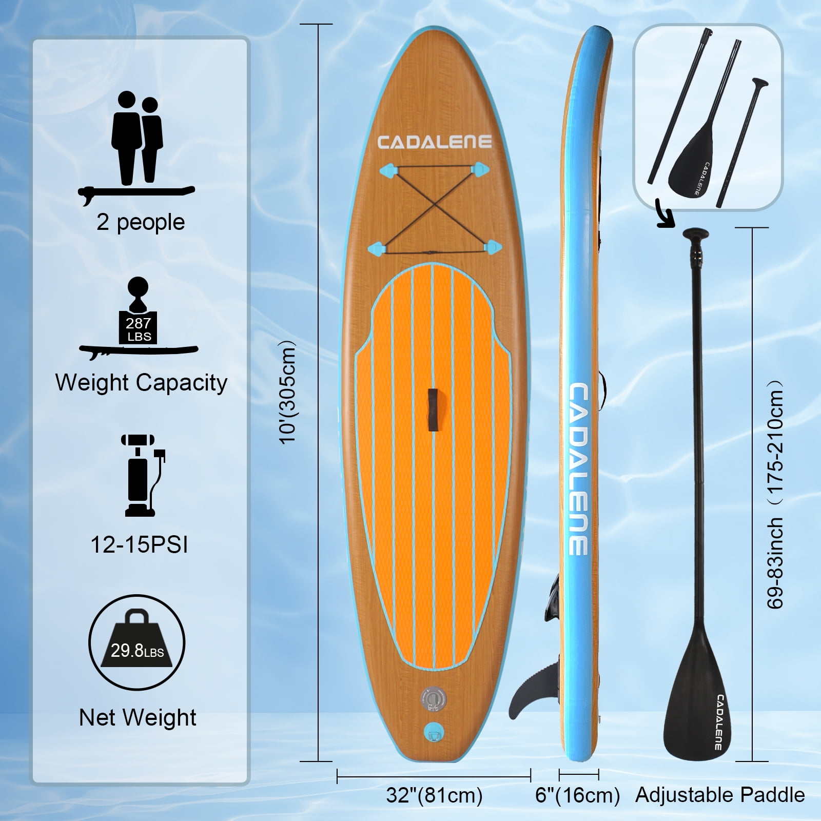 CADALENE 10 ft Inflatable Stand up Paddle Board for Adults & Youth, Anti-Slip SUP Paddleboard with Premium Accessories