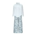 thumbnail image 3 of Womens 2 Piece Outfits Dressy Casual Long Sleeve Collared Shirt and Wide Leg Trouser Pant Loose Sets with Prints (XL, White), 3 of 7