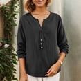 thumbnail image 2 of VNKIDY Women Shirts Summer Solid Color Lightweight Loose Fit Blouse Long Sleeve V Neck Shirt With Button Details For Everyday Wear Stylish Tops, 2 of 5
