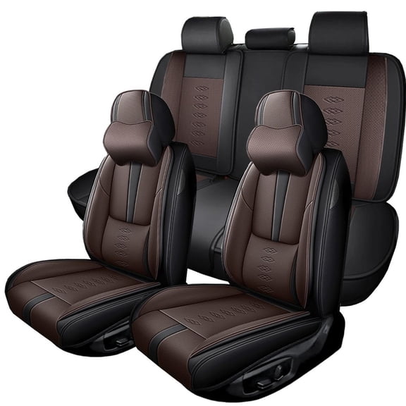 2015 for TOYOTA CAMRY Car Seat Cover, Faux Leather 5 Piece Full Set With a Headrest and Lumbar Support Waterproof, Black and Brown Car Seat Covers, Protect Car Seats