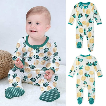 

Yubatuo Infant Baby Boys Girls Pineapple Print Pajama Sleeper Footed Zip Romper Jumpsuit Green 100