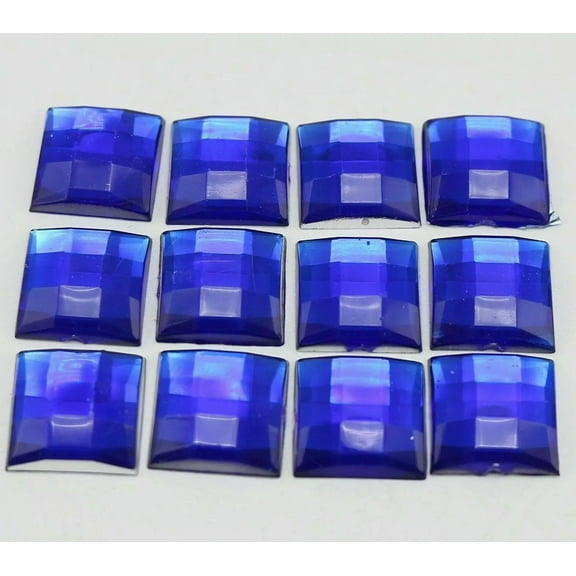 U8MO 100 Royal Blue Acrylic Flatback Faceted Square Rhinestone Gems 12X12mm No Hole