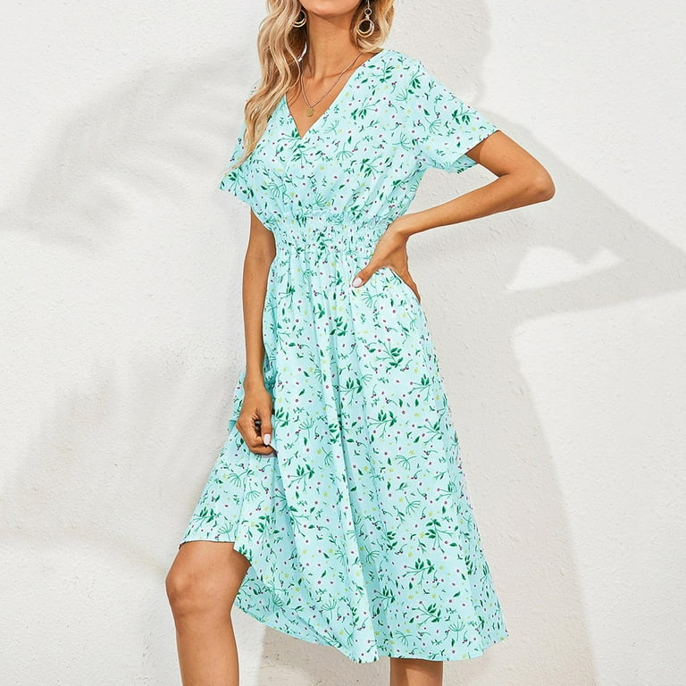 low cut swing dress Peach Speck Print Swing Dress - Plunge Mini Dress