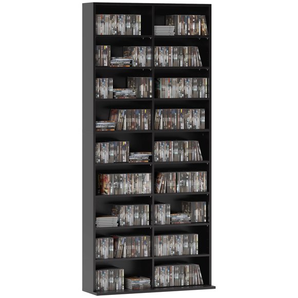 HOMCOM DVD Shelf with 18 Compartments and 14 Adjustable Shelves, Black