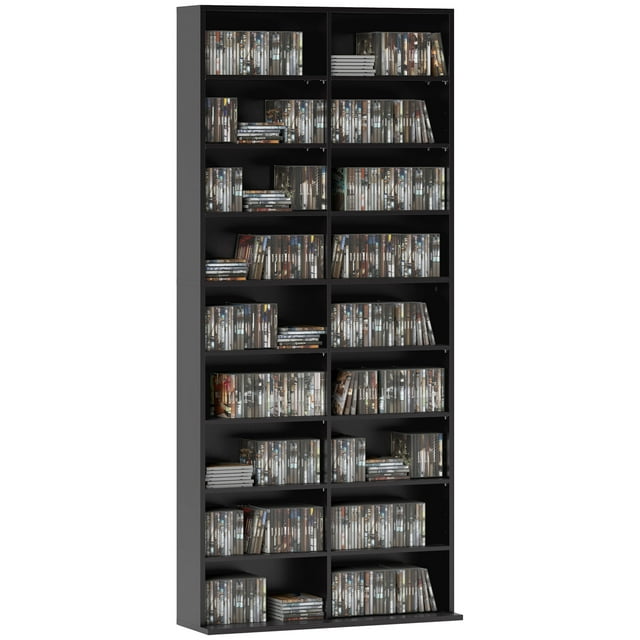 HOMCOM DVD Shelf with 18 Compartments and 14 Adjustable Shelves, Black