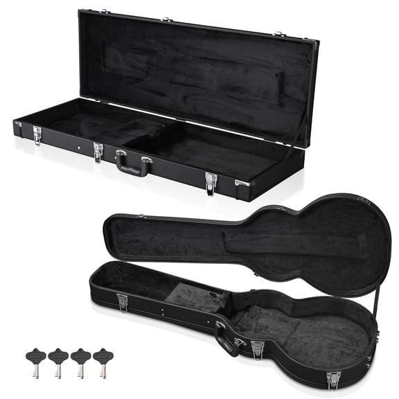 Yescom 2 Set Electric Guitar Hard Cases Wooden Shell for Les Paul Style & Universal Fit Portable Gig Bag with Lock Studio Travel