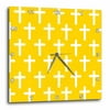 3dRose Yellow Christian Cross pattern with white religious crucifix crosses - Wall Clock, 15 by 15-inch
