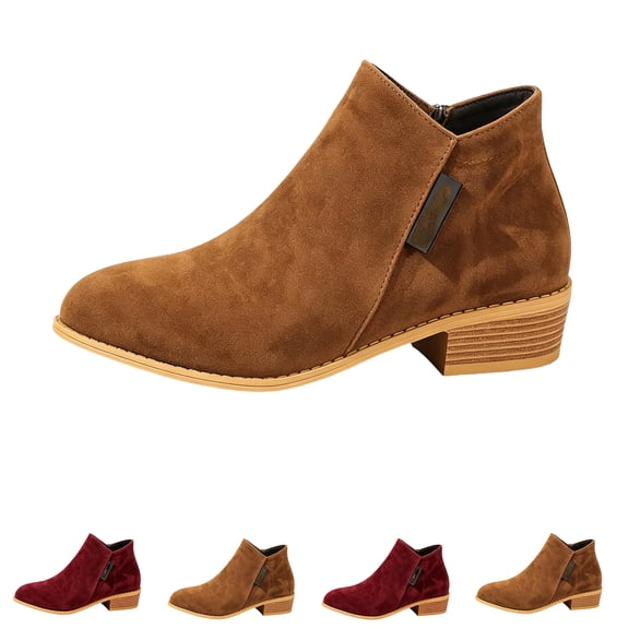 Bbyeadc Women Martin Boots Suede Chunky Heel Ankle Side Zip Pointed Toe Lace Up Stylish Versatile Classic for Work for Weekend for Travel,Brown(37)