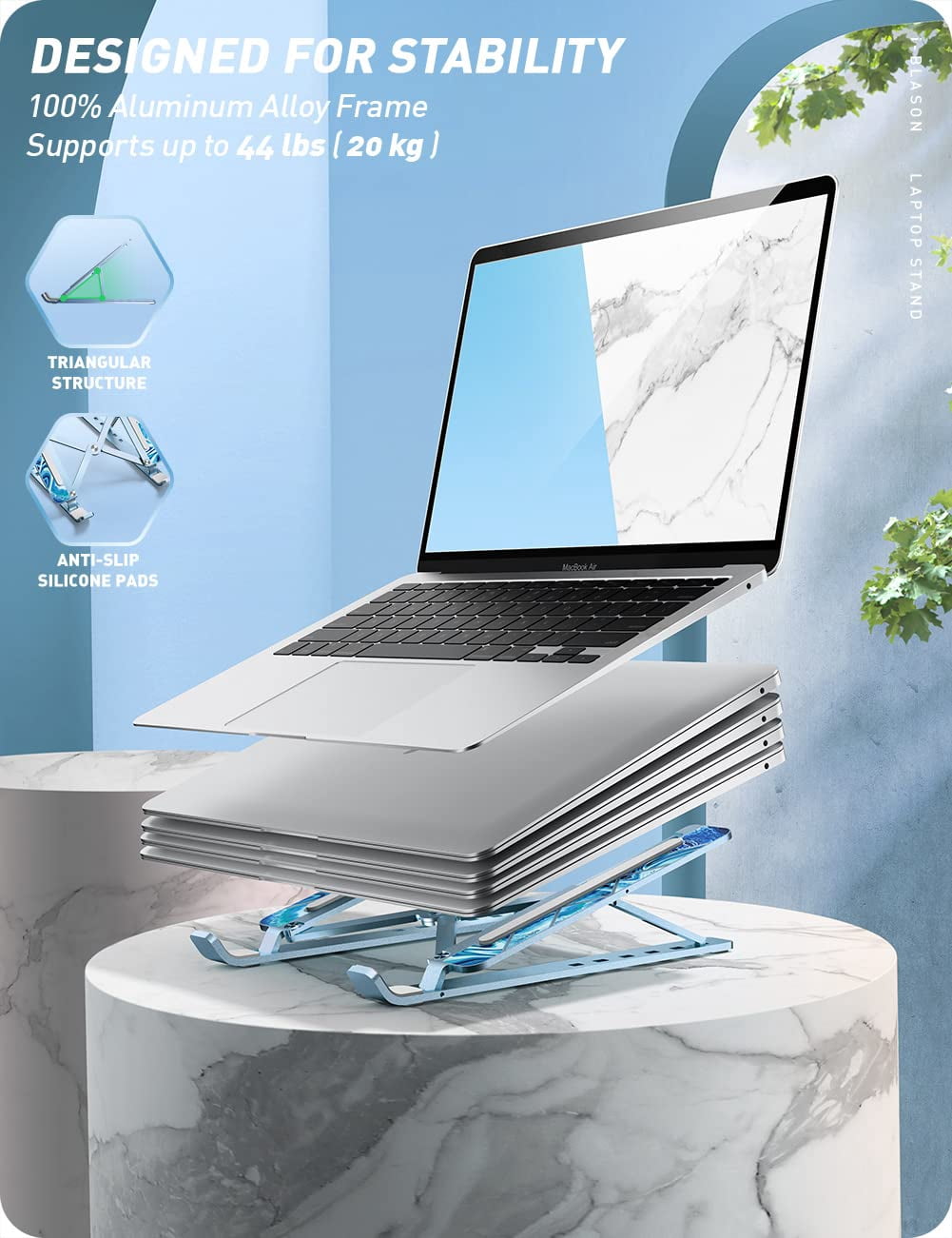 i-Blason Cosmo Series Adjustable Laptop Stand, Portable Computer Stand Aluminum Alloy Laptop Riser Holder with Multi-Angle Stand Suitable for 7-17.3" Laptops and Tablets - One Pack (Ocean)