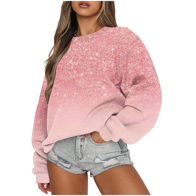 TIMIFIS Chandail d'Automne et d'Hiver pour Femmes, Mode Décontractée, Imprimé, Col Rond, Chandails à Enfiler, Coupe Ample, Manches Longues, Chandail pour Dames