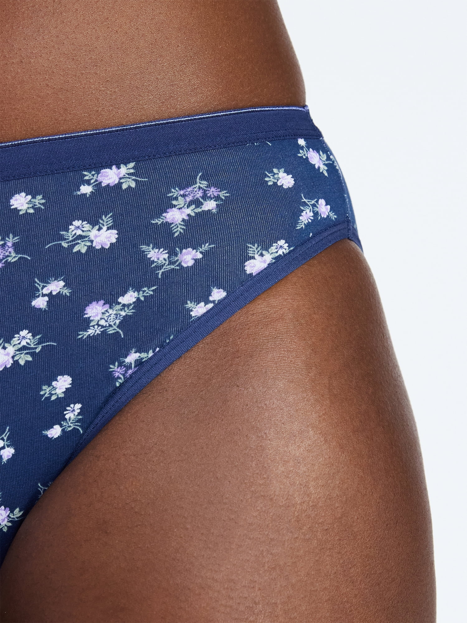 Joyspun Women's Cotton-Blend Hi-Cut Bikini Panties, 6-Pack, Sizes S-XXXL