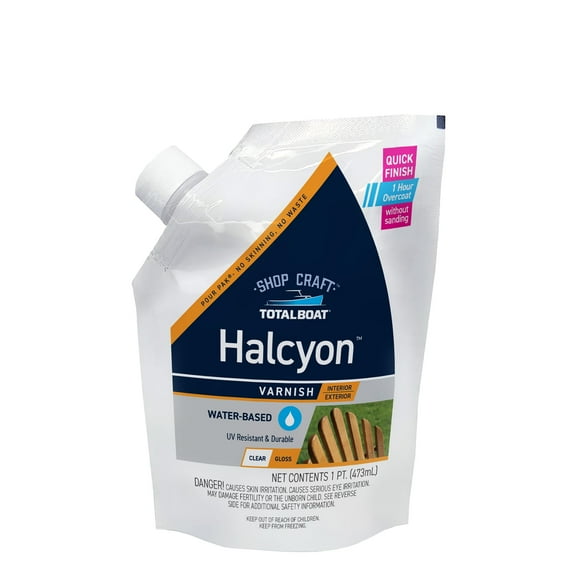 TotalBoat-520022 - Halcyon Marine Varnish (Gloss, Pint) | Water-Based Polyurethane Wood Finish | Clear Gloss UV Protection for Interior and Outdoor Use