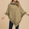 thumbnail image 2 of ZQUUVOU Women's Fall Winter Knit Cape Poncho Solid Color Pullover Faux Fur Trim Cable Knit Chunky Turtleneck Cardigan Beige, 2 of 4