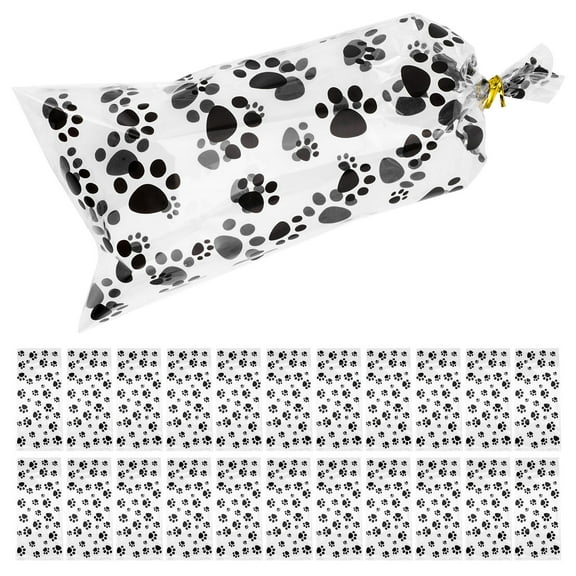 TEHAUX 100Pcs Multi Color Dog Paw Printed Gift Bags for Candy Treats Party Favors Durable OPP Material