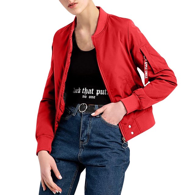 Sudadera de mujer Botón Cremallera delgada Chaqueta de bombardero de manga larga Abrigo cálido Tops Fridja BV0+1038