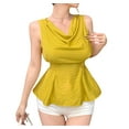 thumbnail image 3 of Women Summer Cowl Neck Tank Tops Flowy Peplum Tops Sleeveless Waist Tie Casual Tank Tops Mustard Yellow M, 3 of 9