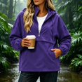 thumbnail image 4 of IUYRTFE Women's Half Zip Waterproof Jacket with Detachable Hood Long Sleeve Outdoor Windbreaker, 4 of 7