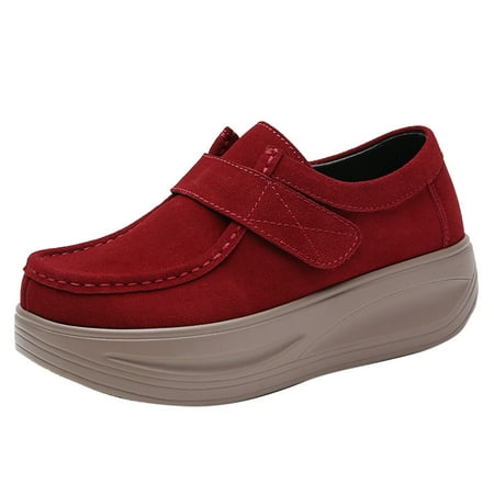 

KaLI_store Loafer for Women Slip On Shoes for Women Fashion Sneakers Memory Foam Cushioned Insole Walking Shoes Women Comfortable Loafers Flats Shoes Red