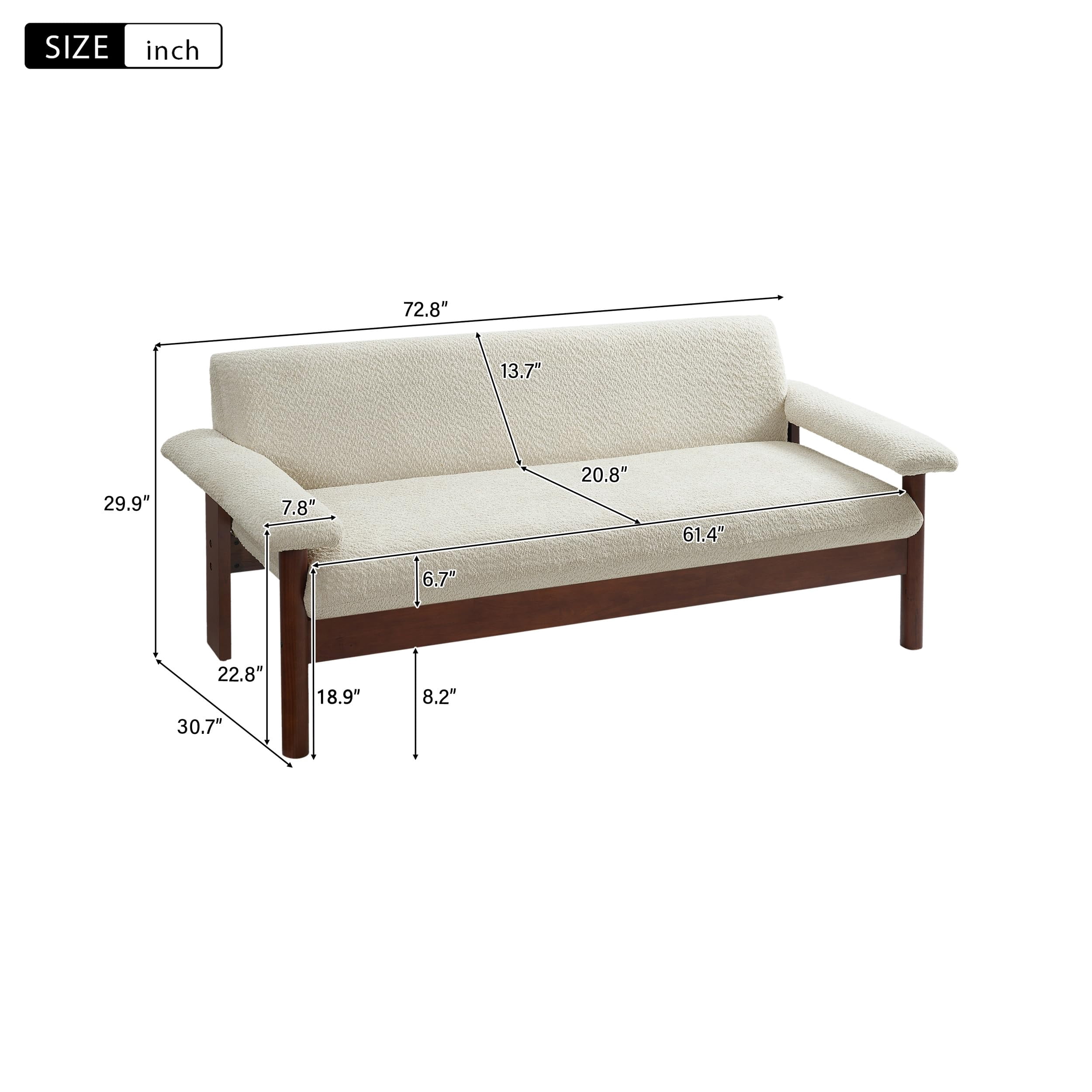 Modern Loveseat Sofa 2 Seater Couch 72.8" with Armrest Pillows, Beige 2-Person Couch for Living Room, Small Space, Berber Fleece Fabric, Rubberwood Frame