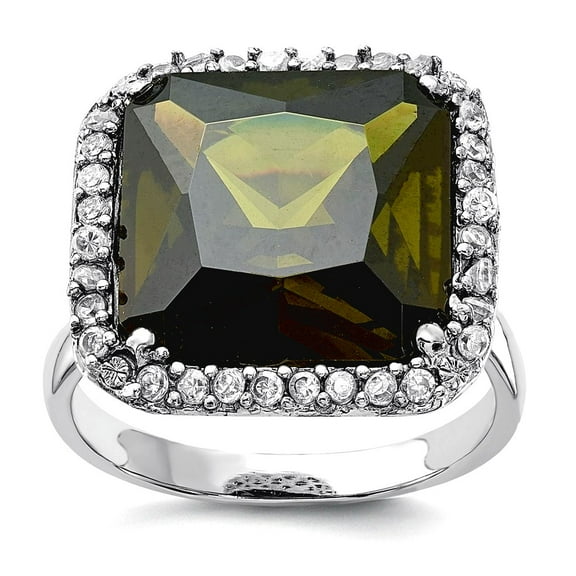 925 Sterling Silver Polished Square Clear and Green Cubic Zirconia Ring Size 8 17.9mm Wide Ring for Women