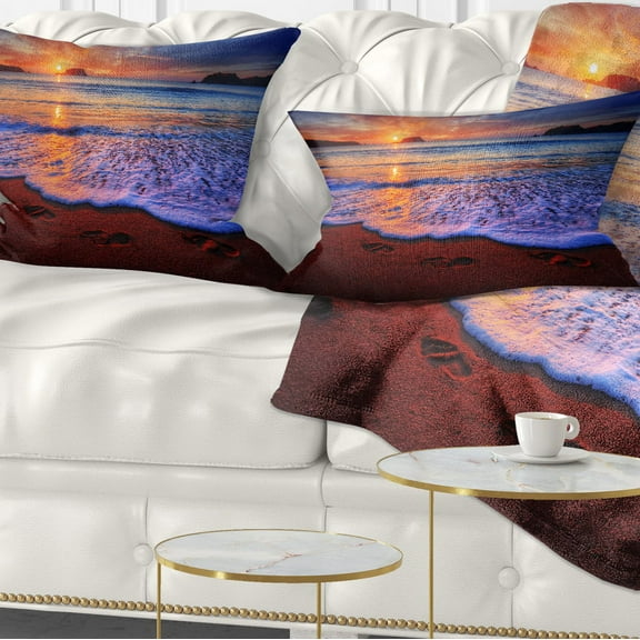 Designart Colorful Sunset Over Beautiful Shore - Seashore Throw Pillow - 12x20