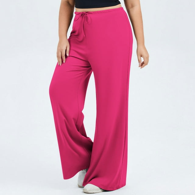 Timegard Wide Leg Pants for Women Plus Size Drawstring Elastic Waist Loose Comfy Casual Running Trousers